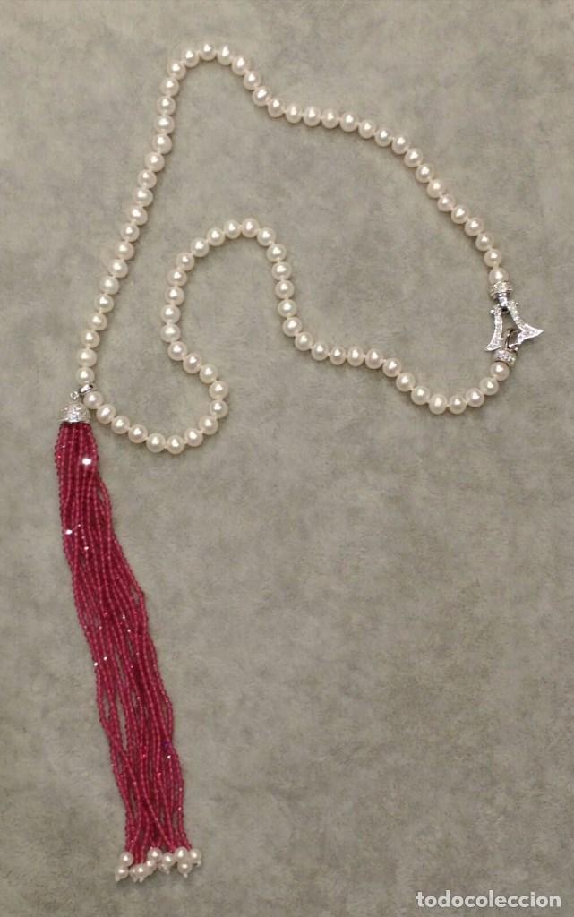 Joyeria: CONJUNTO DE COLLAR Y PENDIENTES DE PERLA Y RUBIES. - Foto 3