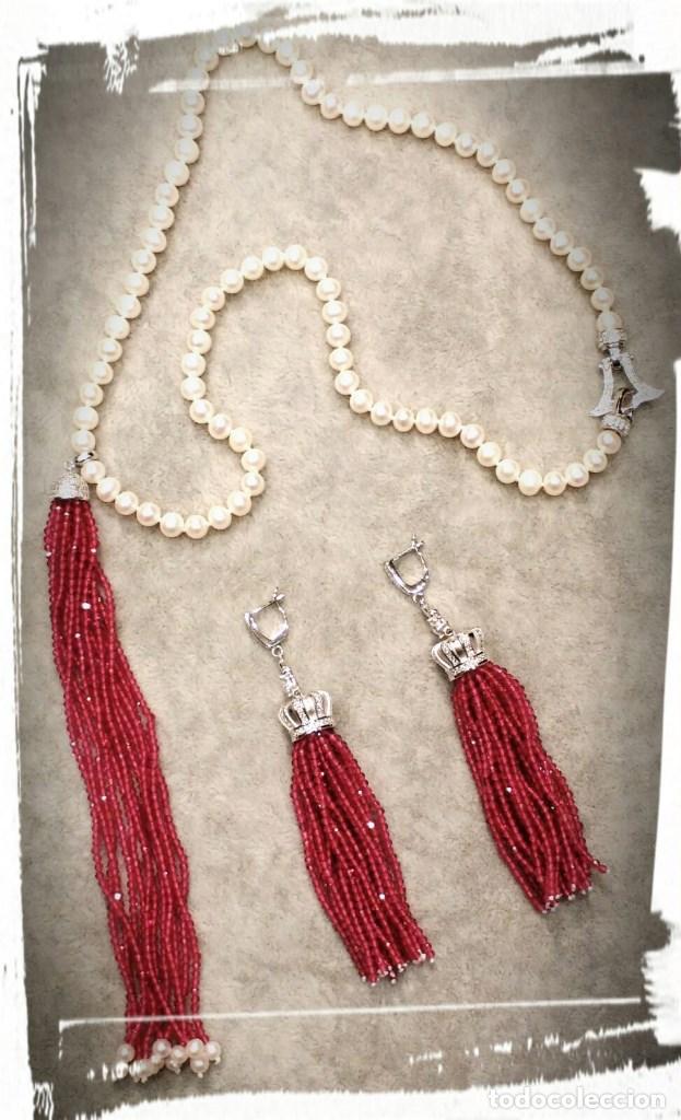 Joyeria: CONJUNTO DE COLLAR Y PENDIENTES DE PERLA Y RUBIES. - Foto 4