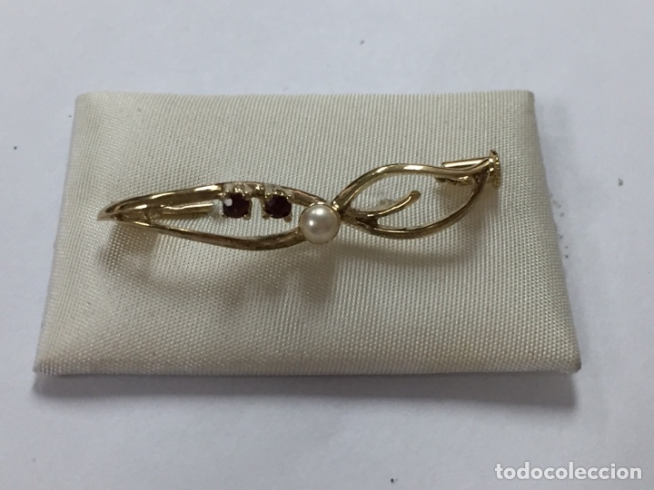 Joyeria: Broche de plata chapada con 2 granates y una perla /B31 - Foto 3