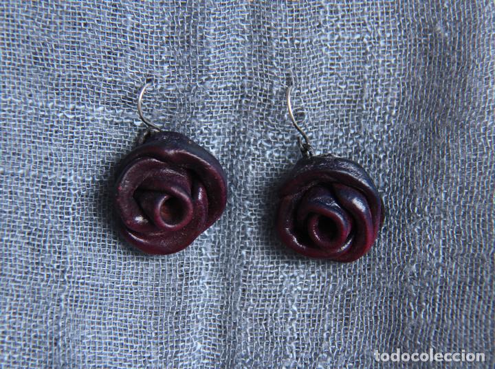 Joyeria: Pendientes de piel y plata hechos a mano - Rosas - Foto 1