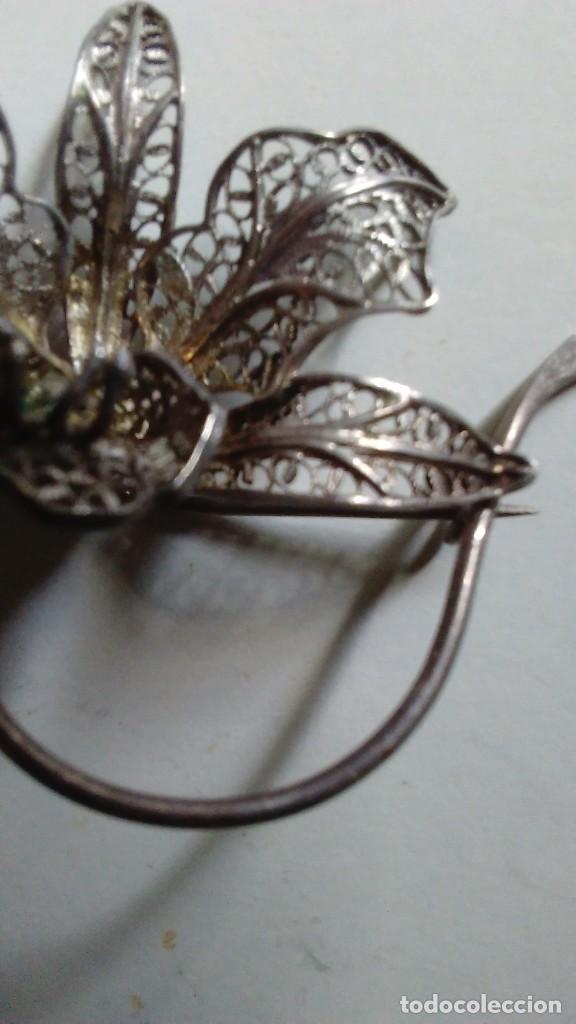 Joyeria: Antiguo broche de filigrana de plata en forma de flor - Foto 2