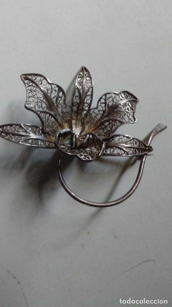 Joyeria: Antiguo broche de filigrana de plata en forma de flor - Foto 3