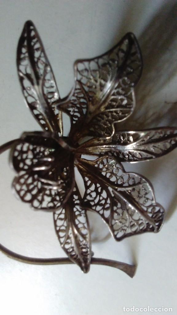 Joyeria: Antiguo broche de filigrana de plata en forma de flor - Foto 7