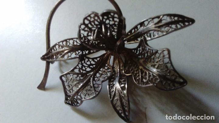 Joyeria: Antiguo broche de filigrana de plata en forma de flor - Foto 8