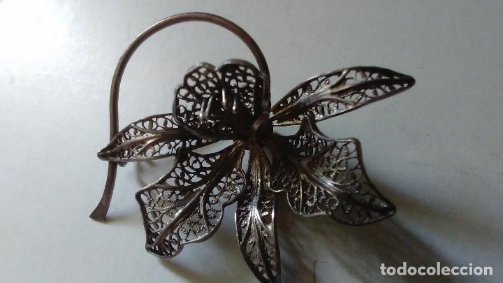 Joyeria: Antiguo broche de filigrana de plata en forma de flor - Foto 9