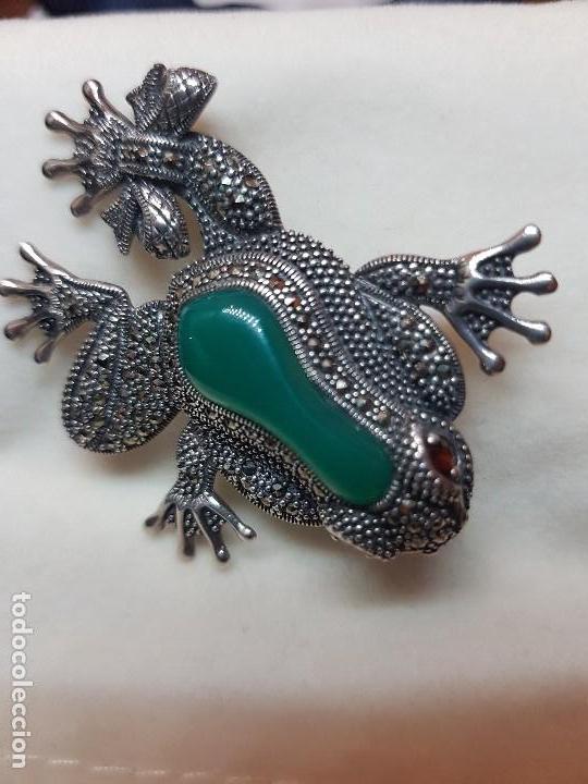 Joyeria: Antiguo broche de plata con crisoprasos. - Foto 4