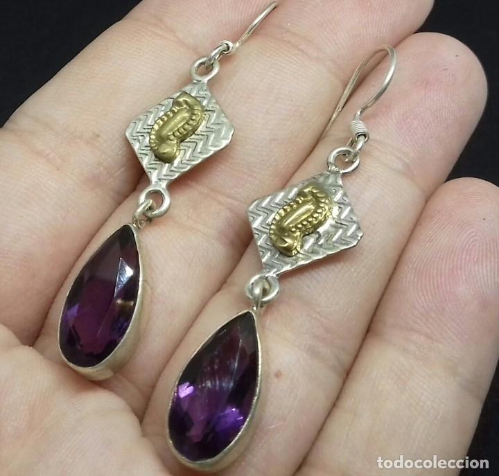 Joyeria: Pendiente en Plata de Ley y Amatistas - Foto 1