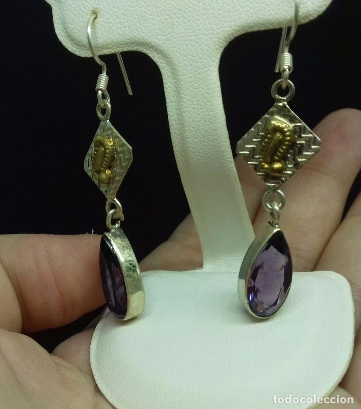 Joyeria: Pendiente en Plata de Ley y Amatistas - Foto 2