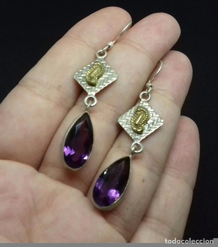 Joyeria: Pendiente en Plata de Ley y Amatistas - Foto 3