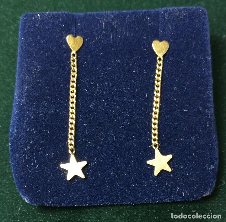 Joyeria: PENDIENTES ORO AMARILLO 18K CON FORMA DE CORAZON , CADENA Y ESTRELLA - Foto 1