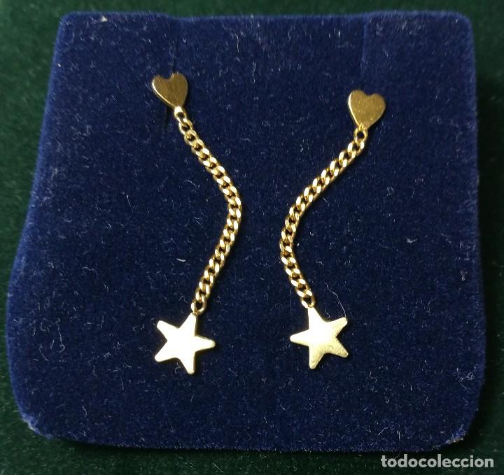 Joyeria: PENDIENTES ORO AMARILLO 18K CON FORMA DE CORAZON , CADENA Y ESTRELLA - Foto 2