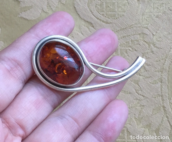 Joyeria: ANTIGUO BROCHE DE &Aacute;MBAR DEL B&Aacute;LTICO CON PLATA DE LEY - Foto 6