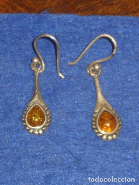 Joyeria: PENDIENTES LAGRIMAS DE PLATA CONTRASTADA Y AMBAR. - Foto 3