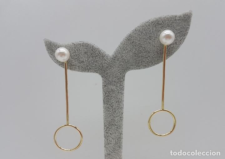 Joyeria: Pendientes de dise&ntilde;o sofisticado en plata de ley sobredorada en oro de 18k y perlas . - Foto 5