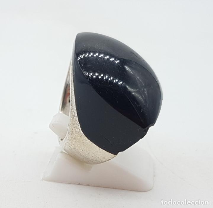 Joyeria: Sofisticado anillo en plata de ley contrastada y cabujon de onix negro aut&eacute;ntico . - Foto 4