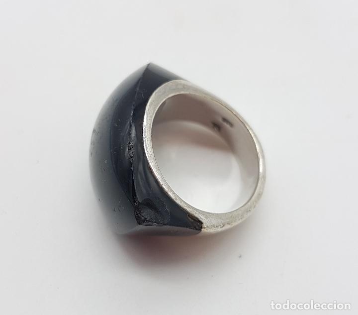 Joyeria: Sofisticado anillo en plata de ley contrastada y cabujon de onix negro aut&eacute;ntico . - Foto 5