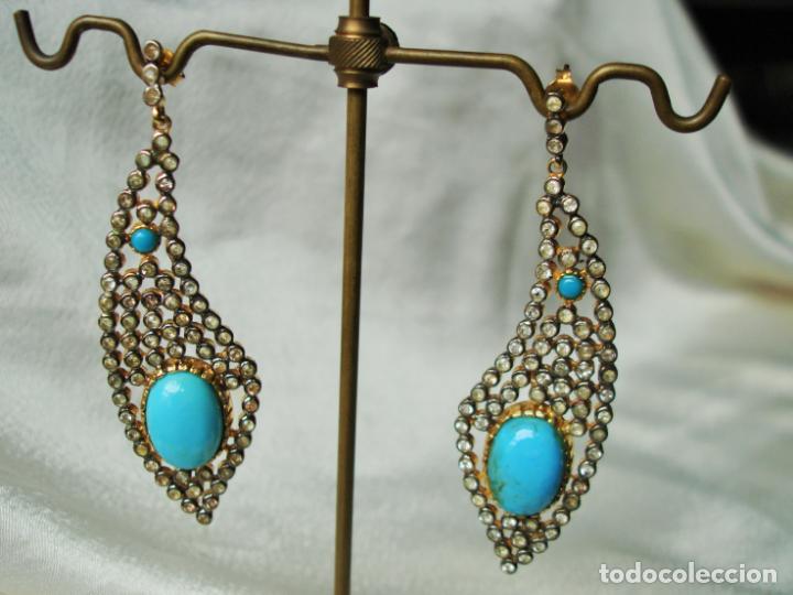 Joyeria: PENDIENTES DE PLATA CON ORO TURQUESAS Y CIRCONES - Foto 1