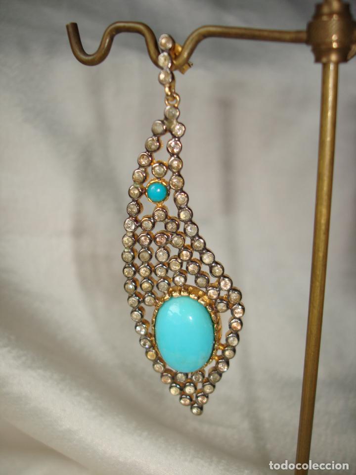 Joyeria: PENDIENTES DE PLATA CON ORO TURQUESAS Y CIRCONES - Foto 2