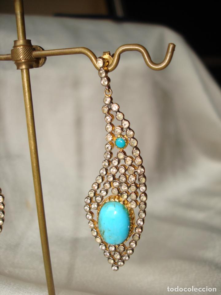 Joyeria: PENDIENTES DE PLATA CON ORO TURQUESAS Y CIRCONES - Foto 3