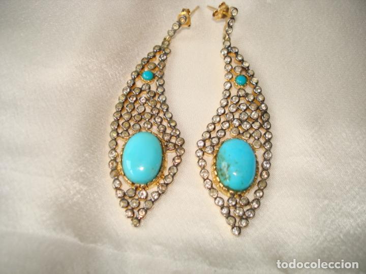 Joyeria: PENDIENTES DE PLATA CON ORO TURQUESAS Y CIRCONES - Foto 4