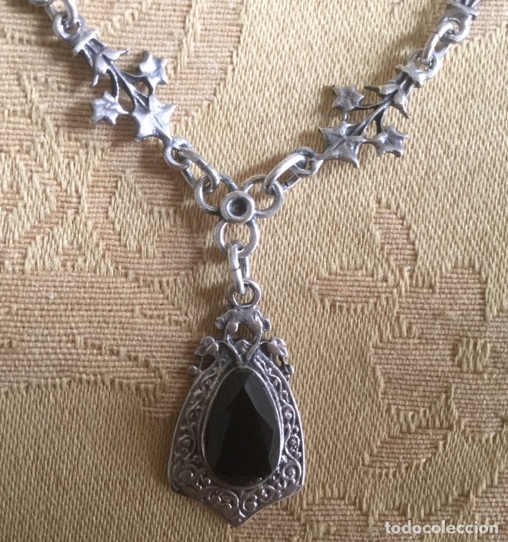 Joyeria: ANTIGUO COLLAR PLATA LABRADA Y CABUJ&Oacute;N DE AZABACHE - Foto 3