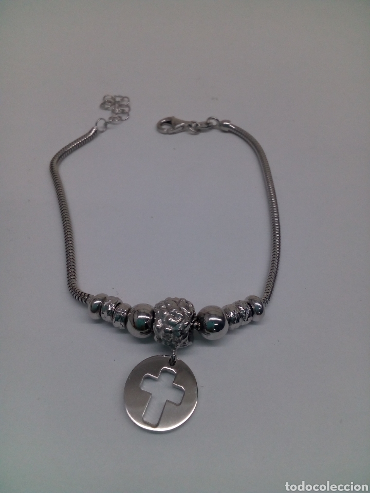 Joalharia: Pulsera plata rodiada cruz sin uso /PUL147