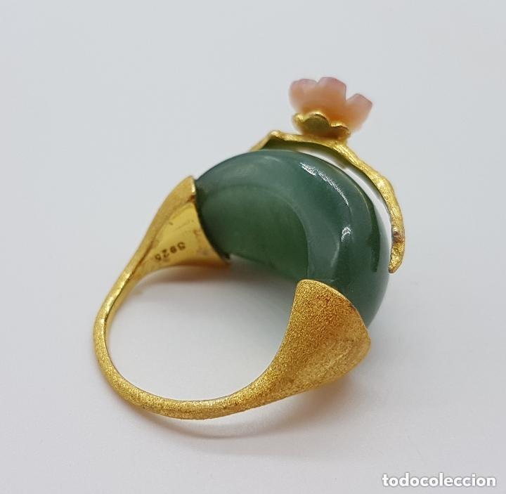 Joyeria: Sublime anillo de diseño en plata 925, oro amarillo, jade y rosa tallada en madreperla, una belleza. - Foto 6 - 235013735