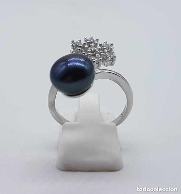 Joyeria: Bella sortija en plata de ley, con perla negra autentica y circonitas formando un copo de nieve . - Foto 5 - 237674635