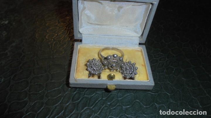 Joyeria: ANTIGUO JUEGO DE ANILLO Y PENDIENTES DE PLATA  - - Foto 1