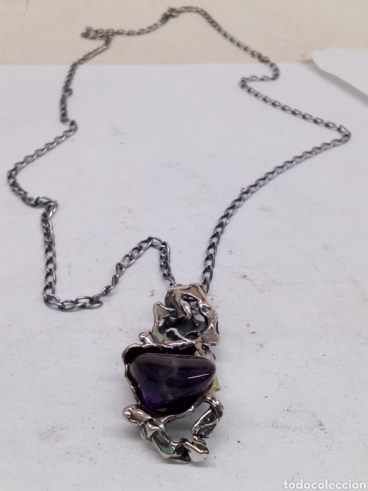 Joyeria: Colgante y cadena de plata con &Aacute;gata violeta /CC92