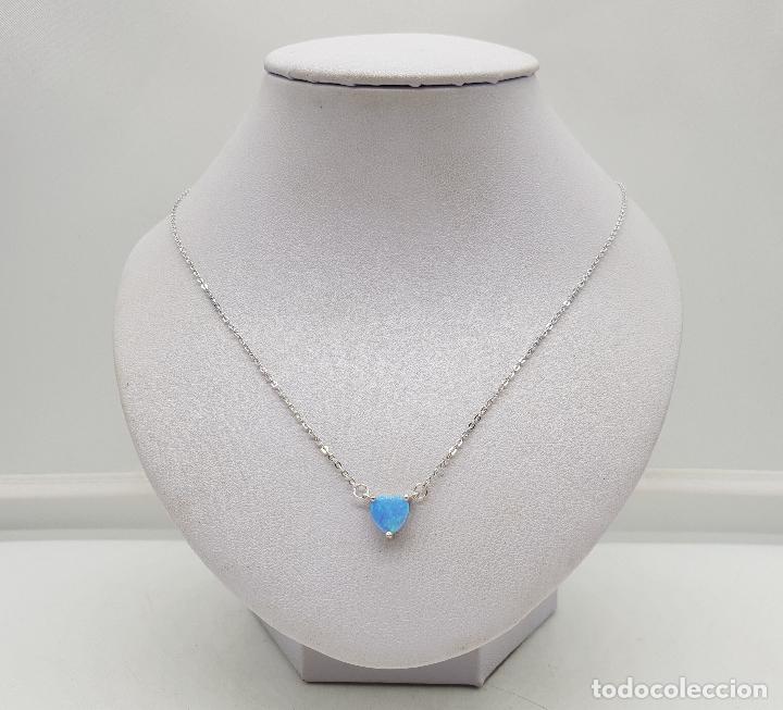 Joyeria: Bella gargantilla de plata de ley contrastada y corazón de opalo azul, heart blue autism . - Foto 1 - 174937399
