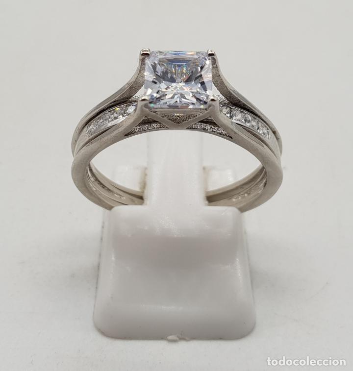Joyeria: Bella sortija de compromiso dos en uno de plata de ley contrastada y circonitas . - Foto 3