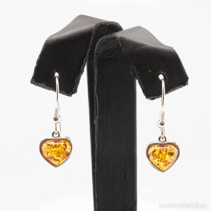 Joyeria: Pendientes coraz&oacute;n de plata de ley y &aacute;mbar natural - Foto 1