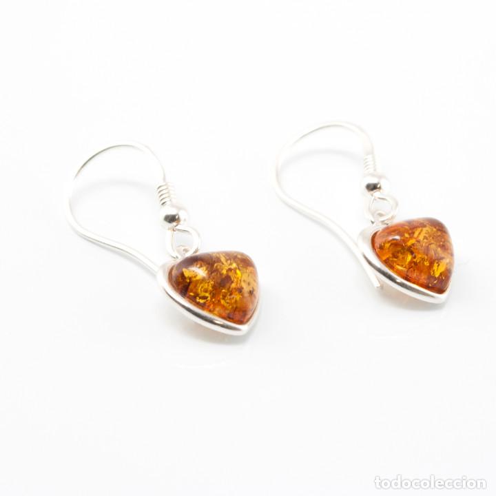 Joyeria: Pendientes coraz&oacute;n de plata de ley y &aacute;mbar natural - Foto 2