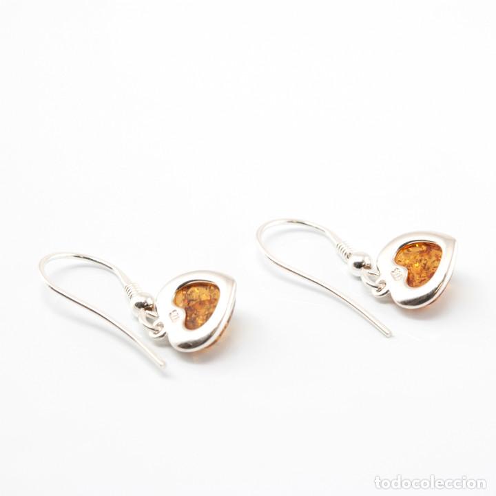 Joyeria: Pendientes coraz&oacute;n de plata de ley y &aacute;mbar natural - Foto 3