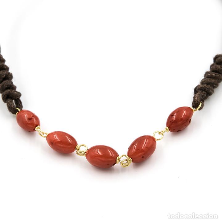 Joyeria: Pulsera Corales y Oro de Ley en Cuero Marr&oacute;n - Foto 2