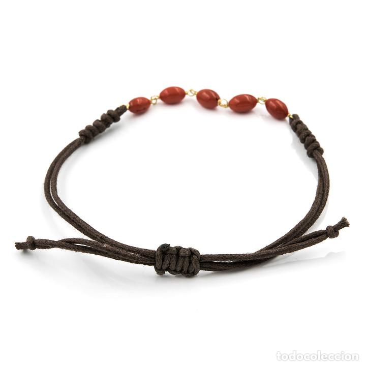 Joyeria: Pulsera Corales y Oro de Ley en Cuero Marr&oacute;n - Foto 3