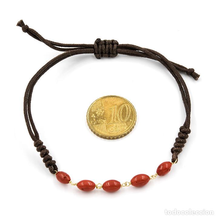 Joyeria: Pulsera Corales y Oro de Ley en Cuero Marr&oacute;n - Foto 4