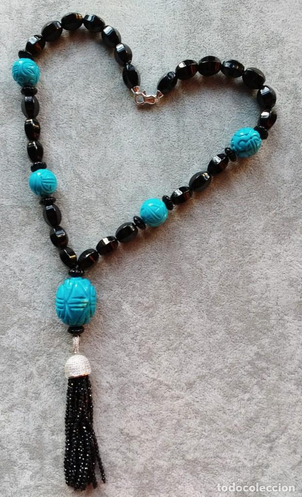 Joyeria: COLLAR DE BARRILES DE &Oacute;NIX Y TURQUESA NATURAL. - Foto 1