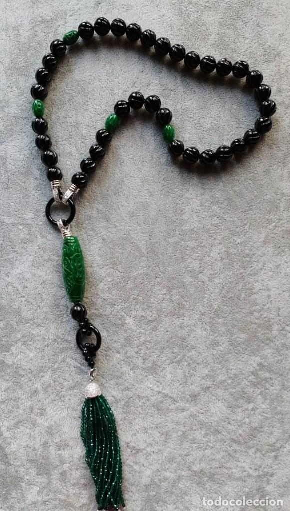 Joyeria: COLLAR DE &Oacute;NIX LABRADO Y BORLA DE ESMERALDA. - Foto 1