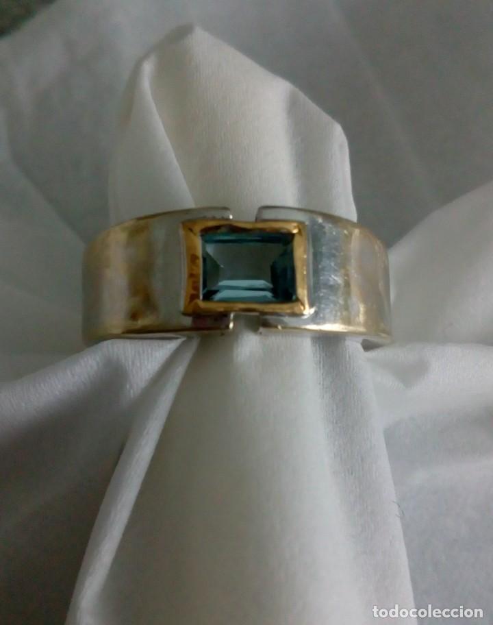 Joyeria: Anillo de oro blanco-amarillo y aguamarina - Foto 2