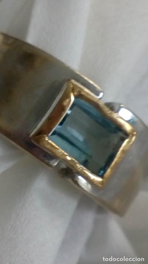 Joyeria: Anillo de oro blanco-amarillo y aguamarina - Foto 4