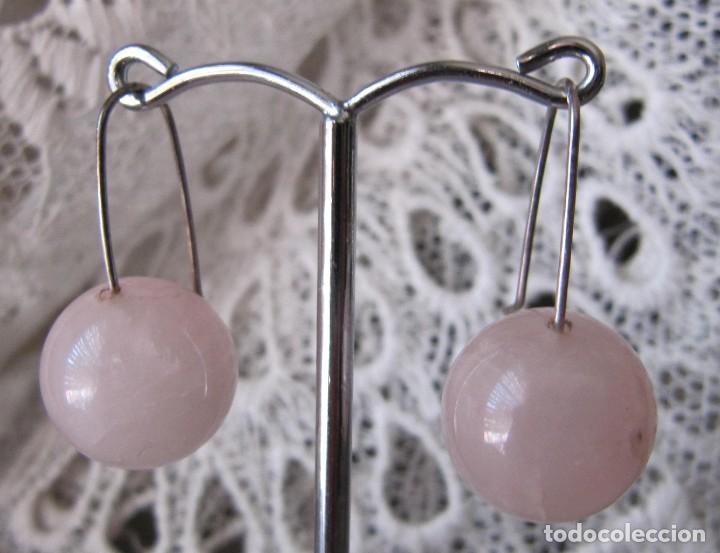 Joyeria: pendientes plata y gran cuenta de cuarzo rosa - Foto 1