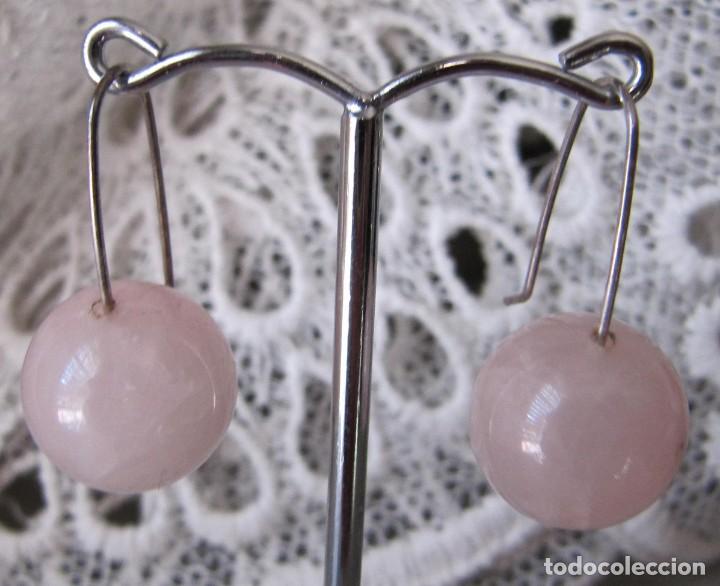 Joyeria: pendientes plata y gran cuenta de cuarzo rosa - Foto 2
