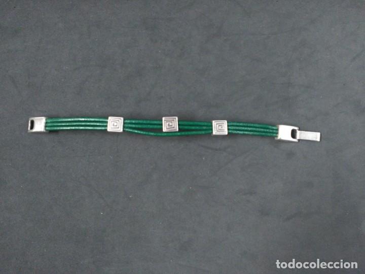 Joyeria: PULSERA DE PLATA Y CUERO VERDE - Foto 1
