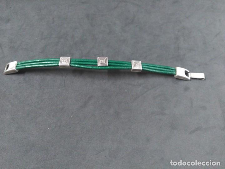 Joyeria: PULSERA DE PLATA Y CUERO VERDE - Foto 2
