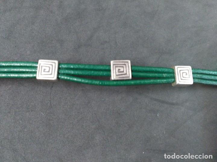 Joyeria: PULSERA DE PLATA Y CUERO VERDE - Foto 4