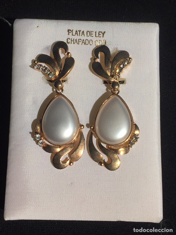 Joyeria: Pendientes antiguos de plata de ley con ba&ntilde;o de oro - Foto 1