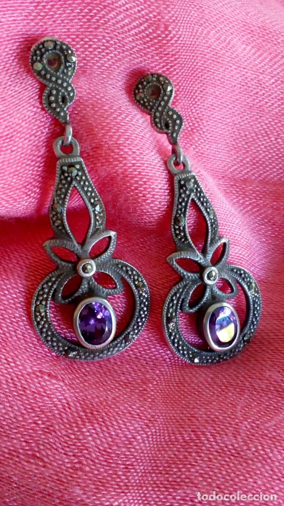 Joyeria: Pendientes de plata, amatista y marcasitas - Foto 2