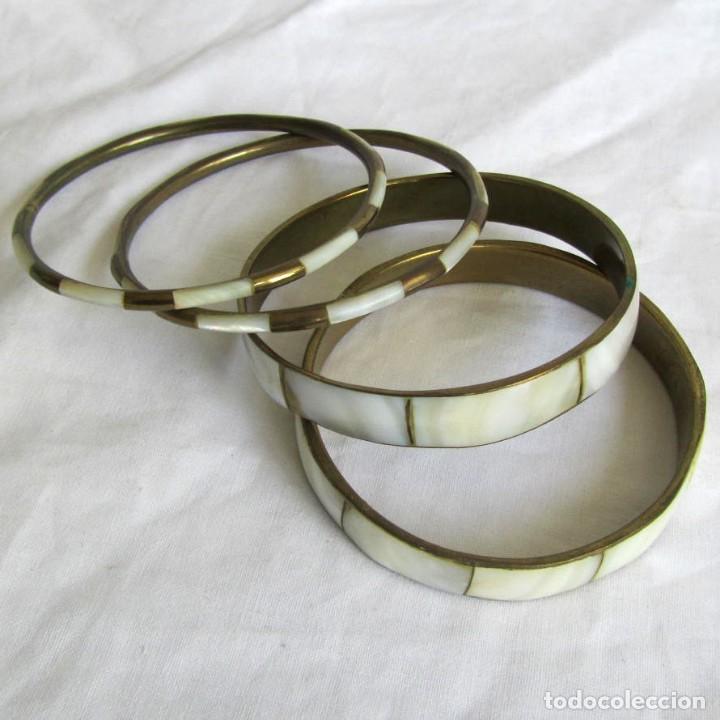 Joyeria: 4 pulseras de lat&oacute;n y n&aacute;car madreperla - Foto 1